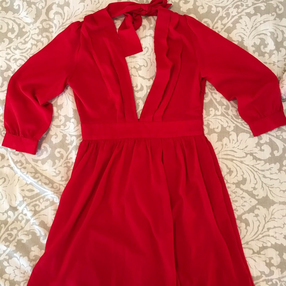 Tobi Deep V, Open Back Red Dress